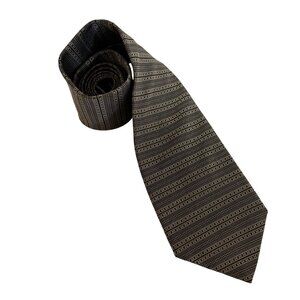 Dockers Khakis Silk Tie Gray Black Striped Mens Necktie USA Office Formal Gift
